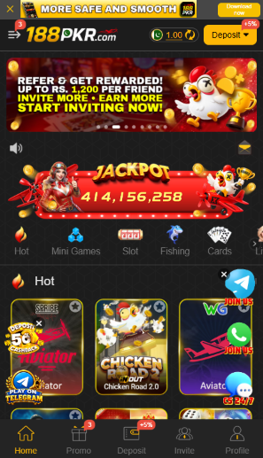 188PKR Game main screen showing the platform interface, gaming categories, and navigation options.