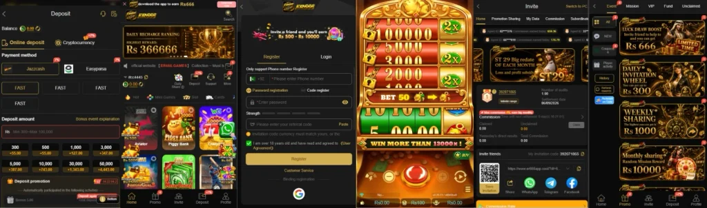 ER666 Game login and registration screen with main game interface and download option