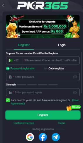 PKR365 Game registration page image